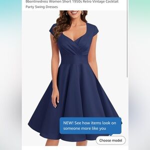 Women's Navy Blue retro Cocktail swing Dress